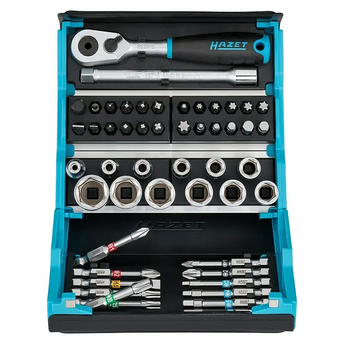 Hazet Steckschlüssel-Set SmartCase - 50 Stk. - Hazet Werkzeugkoffer mit Ratschen, Steckschlüsseln und Bits, ideal für den täglichen Gebrauch.