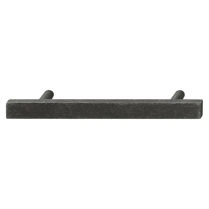Häfele Möbelgriff - L x B x H: 18,8 x 2,7 x 1,7 cm - Graues, quaderförmiges Metallstück mit zwei abgerundeten Stiften. Das Metallstück ist zerkratzt und scheint gebraucht zu sein.