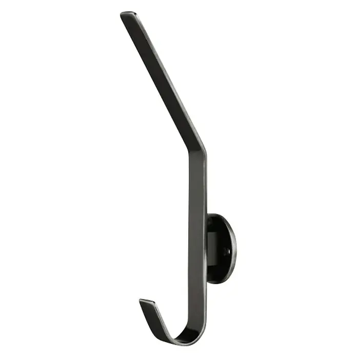 Häfele GarderobenhakenL x B x H: 77 x 20 x 215 mm, Schwarz - Aufnahme eines modernen, schwarzen Kleiderhakens mit klaren Linien und einer Wandbefestigung.