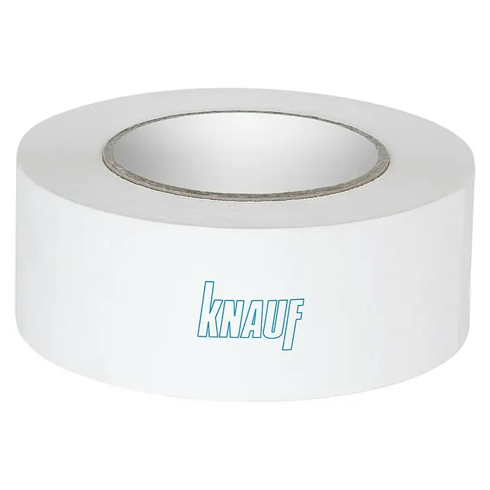 Knauf Papier-Fugendeckstreifen Kurt - 25 m x 5 cm - Nahaufnahme von Knauf Klebeband. Dieses hochwertige Klebeband ist ideal für Bau- und Renovierungsprojekte, bietet starken Halt und ist leicht zu verarbeiten.