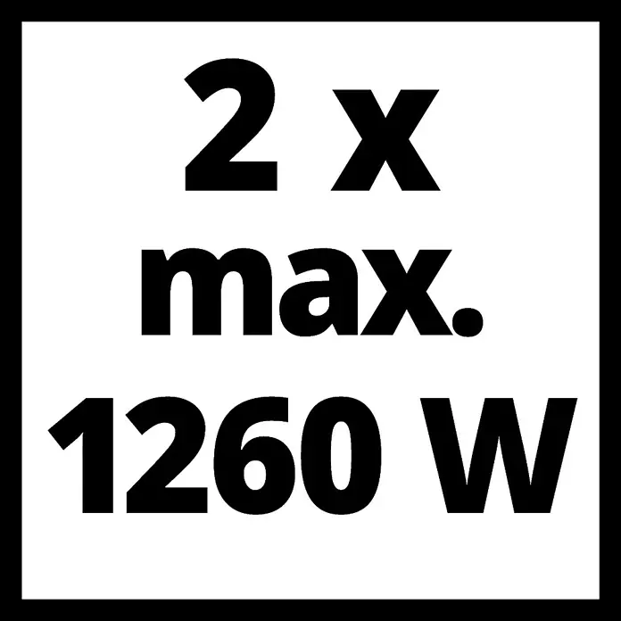 Einhell PXC 18V Set de baterías TwinPack - 18 V, 5,2 Ah, 2 baterías - La imagen muestra un letrero con "2 x max. 1260 W" en texto negro sobre un fondo blanco, enmarcado por un borde negro.