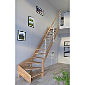 Starwood Raumspartreppe Rhodos (Breite: 84 cm, Eiche, Geschosshöhe: 300 cm, 1/4-gewendelt rechts, Montageseite Geländer: Wahlweise links/rechts, Designgeländer Edelstahl, Ohne Setzstufen) | BAUHAUS