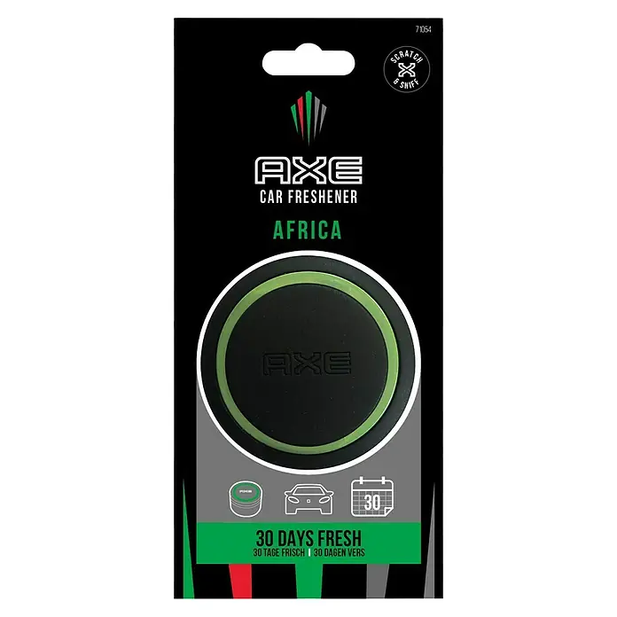 Axe Ambientador de coche Gel - Africa - Imagen de un ambientador de coche AXE con aroma a África. El ambientador proporciona hasta 30 días de frescor en el coche.