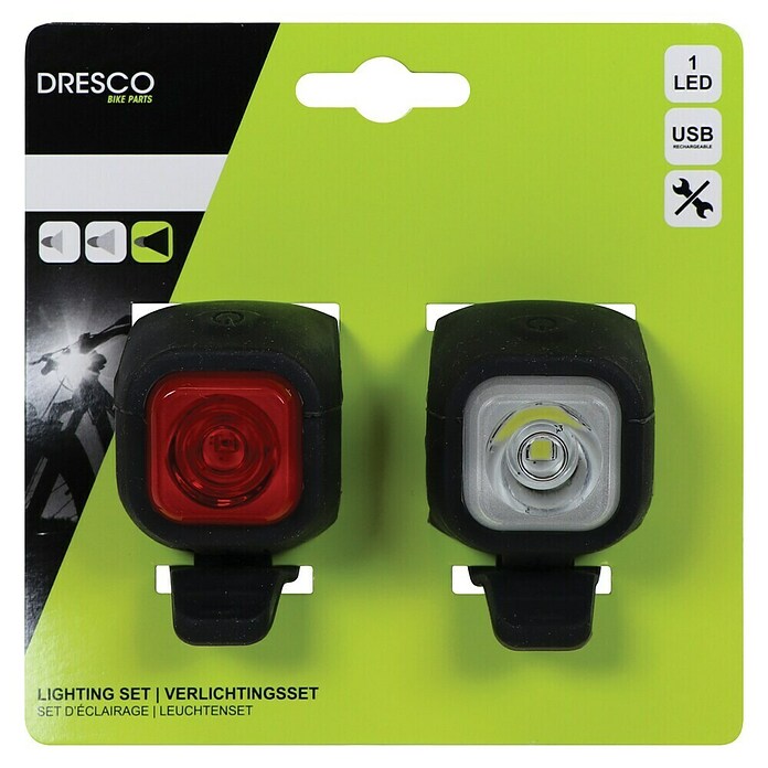 Dresco Fietsverlichtingsset LED USB (Led, Zwart/Rood/Wit) | BAUHAUS