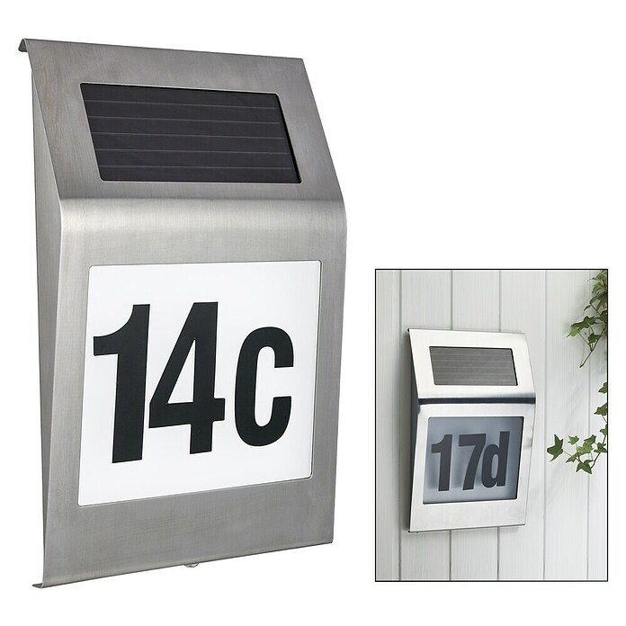 Portaferm Solar-Hausnummer (Edelstahl, Leuchtdauer: 12 h)