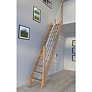 Starwood Raumspartreppe Eiche 3000 (Breite: 60 cm, Eiche, Material Handlauf: Edelstahl, Weiß, Montageseite Geländer: Rechts, Geschosshöhe: 279,5 cm)