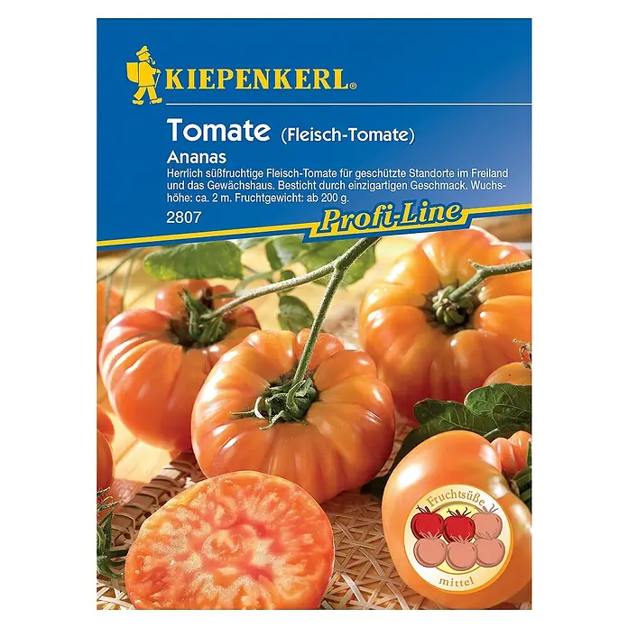 Kiepenkerl Profi-Line Gemüsesamen Tomate Ananas - Solanum lycopersicum, Erntezeit: Juli - Tomatensamen 'Ananas' von Kiepenkerl: Eine süße, fleischige Tomatensorte für Freiland und Gewächshaus mit einzigartigem Geschmack.