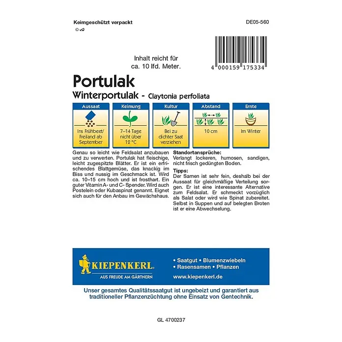 Kiepenkerl Profi-Line Saatgut Winterportulak - Montia perfoliata - Bild einer Samenpackung Winterportulak von Kiepenkerl.