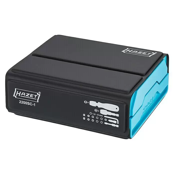 Hazet Set de puntas SmartCase - 69 ud. - Estuche de herramientas HAZET 2200SC-1 negro y azul con destornillador, puntas y llaves hexagonales.