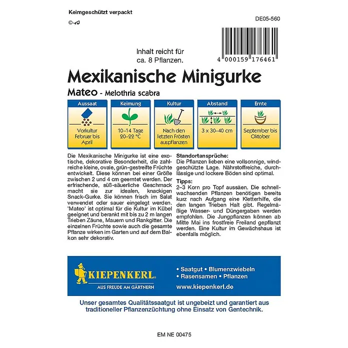 Kiepenkerl Profi-Line Gemüsesamen Mexikanische MinigurkeMelothria scabra, Erntezeit: September