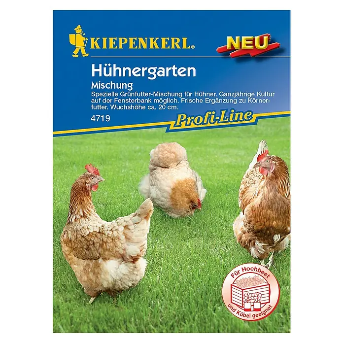 Kiepenkerl Profi-Line Saatgut Hühnergarten - Verschiedene sorten - Produktbild: Kiepenkerl Hühnergarten Mischung, Grünfutter für Hühner, ganzjährige Kultur, frische Ergänzung zu Körnerfutter.