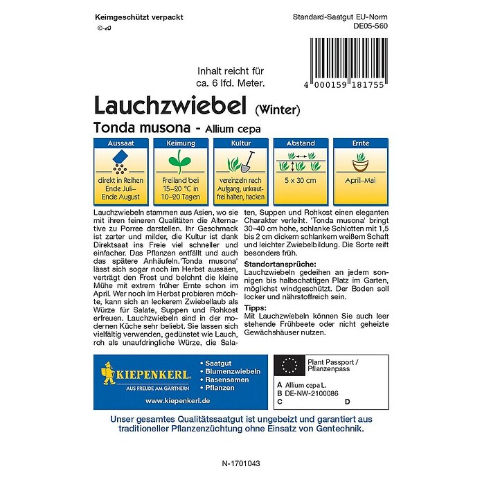Kiepenkerl Profi-Line Gemüsesamen Winter-Lauchzwiebel (Allium cepa, Erntezeit: April) | BAUHAUS