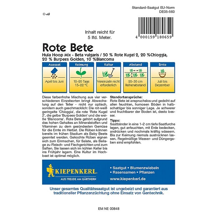 Kiepenkerl GemüsesamenBeta vulgaris, Erntezeit: Juli - Dezember Back View