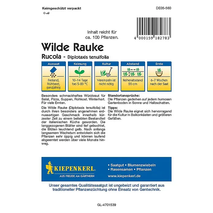 Kiepenkerl Profi-Line Salatsamen Wilde Rauke RucolaDiplotaxis tenuifolia, Erntezeit: Ganzjährig