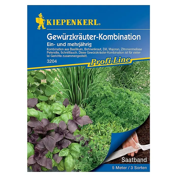 Kiepenkerl Kräutersamenmischung - Verschiedene sorten, Erntezeit: Juni - Gewürzkräuter-Kombination 'Profi-Line' von Kiepenkerl: Eine vielfältige Mischung aus Basilikum, Dill, Petersilie und mehr für den Garten.