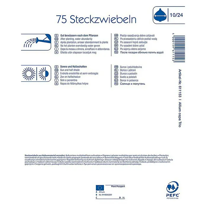 Kiepenkerl Steckzwiebeln TrioAllium cepa, Erntezeit: Juli - 75 Steckzwiebeln der Sorte 'Allium cepa Trio', ideal für sonnige bis halbschattige Standorte und eine reiche Ernte.