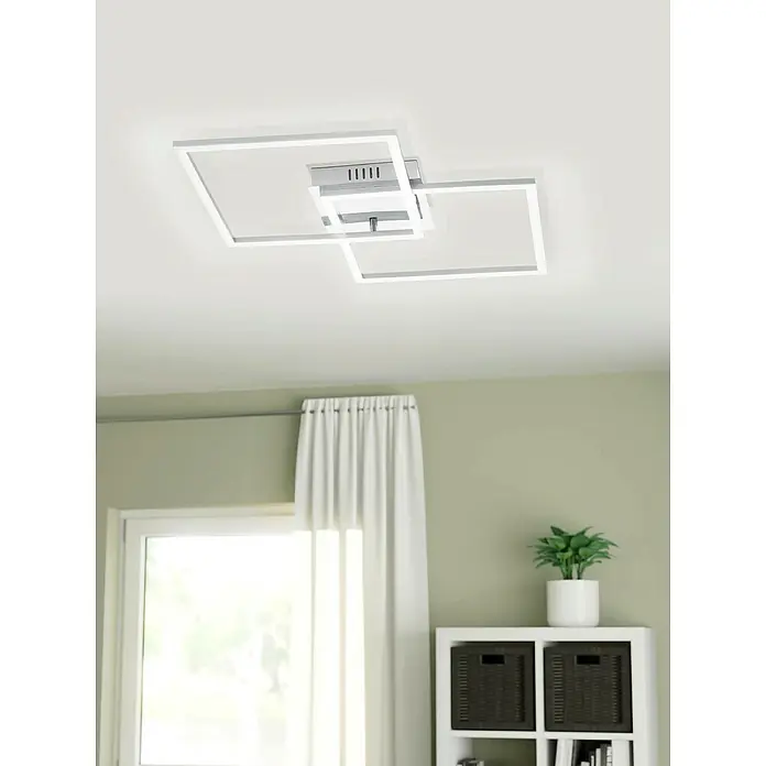 Eglo LED-Deckenleuchte - L x B x H: 66,5 x 41,5 x 6 cm - Moderne Deckenleuchte mit zwei quadratischen Rahmen, die sich überlappen, und einer zentralen, silberfarbenen Halterung.