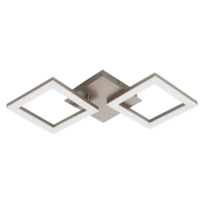 Eglo LED-Deckenleuchte - L x B x H: 47 x 22,5 x 6,5 cm, Warmweiß - Moderne Deckenleuchte mit zwei quadratischen Rahmen und gebürsteter Nickelbasis für stilvolle Beleuchtung im Raum.