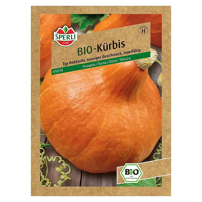 Sperli Gemüsesamen BIO Kürbis - Cucurbita maxima, Erntezeit: September - Samenpackung für BIO-Kürbis 'Hokkaido' mit nussigem Geschmack und guter Lagerfähigkeit.