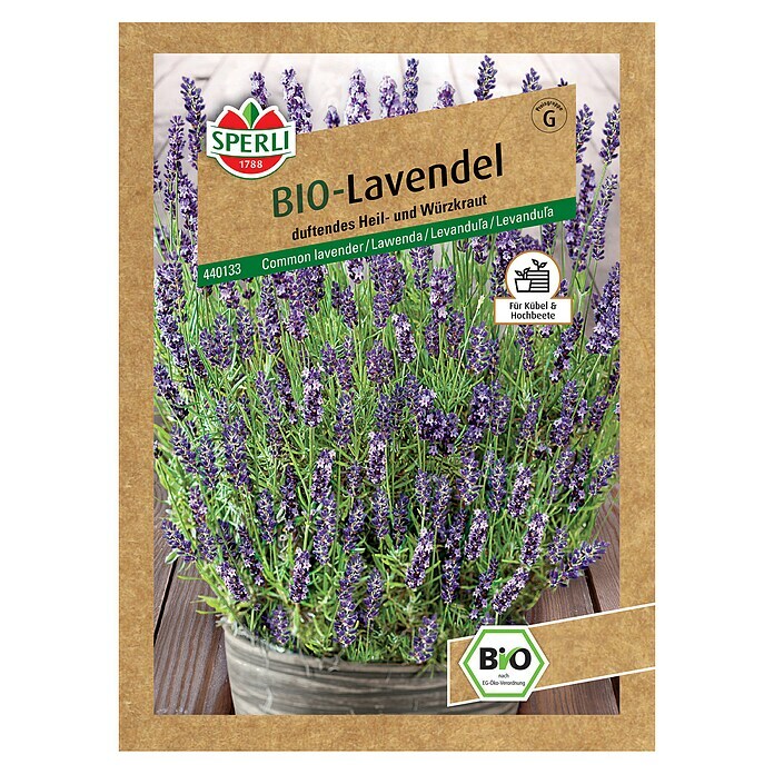 Sperli Kräutersamen BIO LavendelLavandula angustifolia, Saatzeit: Mai - Juni, Erntezeit: Juni - August Front View