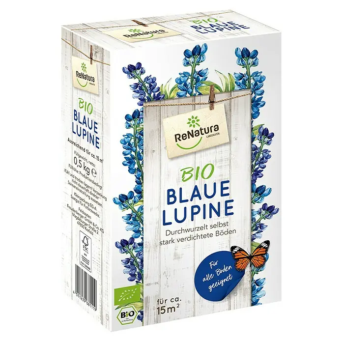 ReNatura Gründüngung - Blaue Lupine, 15 m² - Packung Bio Blaue Lupine Saatgut von ReNatura, geeignet für alle Böden, ideal zur Selbstbepflanzung und Bodenverdichtung auf ca. 15 m².