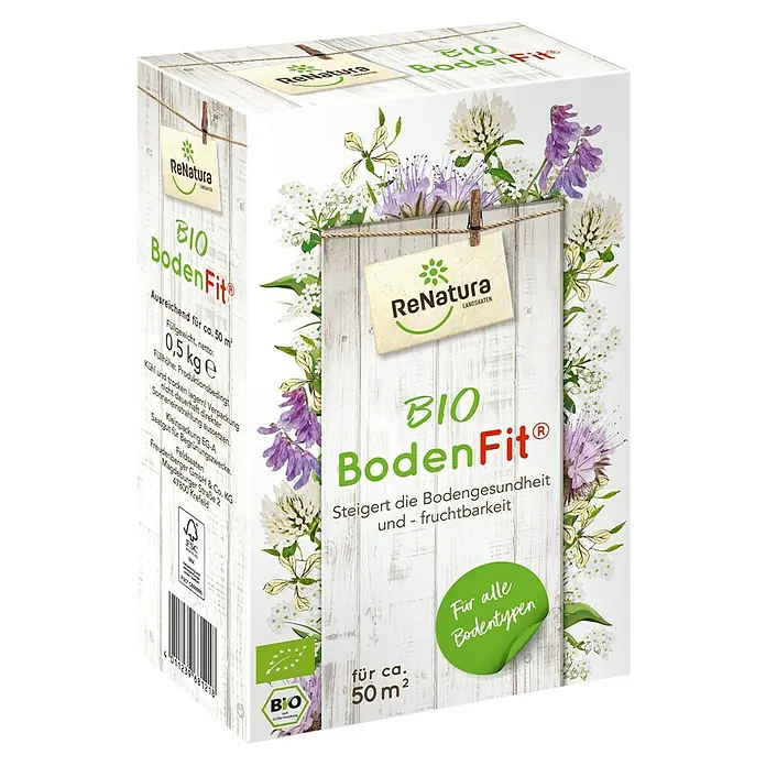 ReNatura Gründüngung - BodenFit, 50 m² - Verpackung von ReNatura Bio BodenFit Bodenverbesserer, geeignet für alle Bodentypen und zur Steigerung der Bodengesundheit und Fruchtbarkeit.