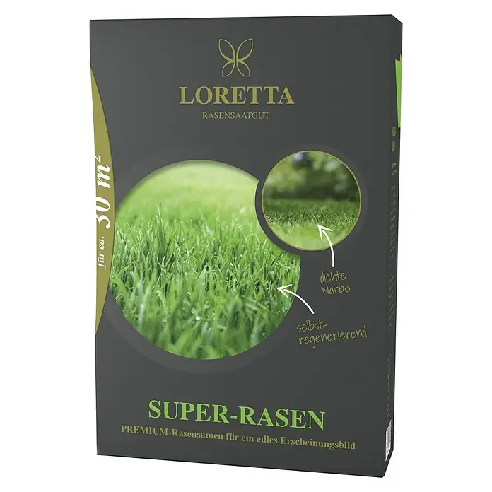 Loretta Rasensamen Super-Rasen - 0,6 kg, 30 m² - Eine Packung Loretta Super-Rasen Rasensamen, Premium-Rasensamen für ein edles Erscheinungsbild, für ca. 30 m².