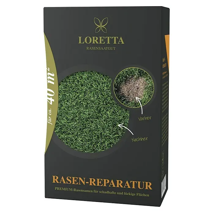 Loretta Rasen-Reparatur - 0,6 kg, 40 m² - Rasen-Reparatur: Premium-Rasensamen für schadhafte und lückige Flächen. Vorher-Nachher-Effekt für bis zu 40 m².