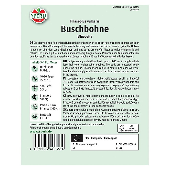 Sperli Gemüsesamen Buschbohne (Phaseolus vulgaris, Erntezeit: Juli, Bluevetta) | BAUHAUS
