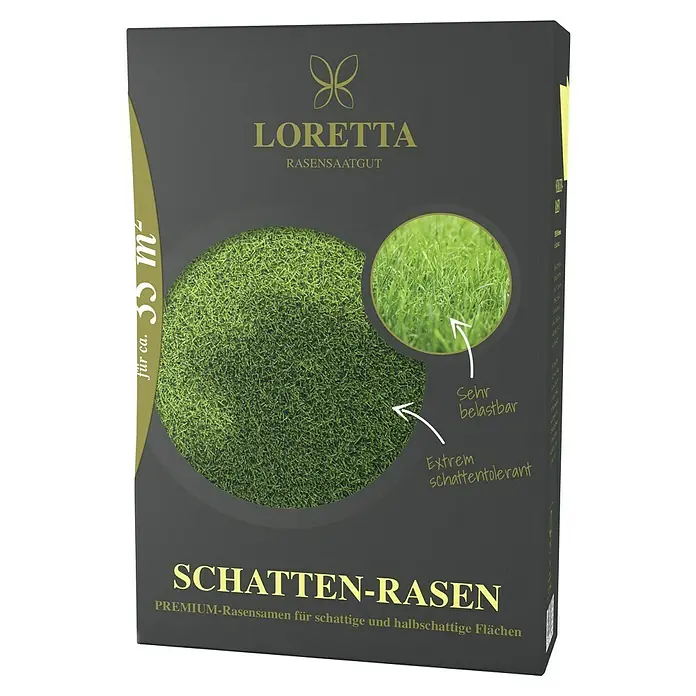 Loretta Rasensamen Schattenrasen - 0,6 kg, 35 m² - Verpackung von Loretta Schatten-Rasen Premium-Rasensamen für schattige und halbschattige Flächen, geeignet für ca. 35 m².
