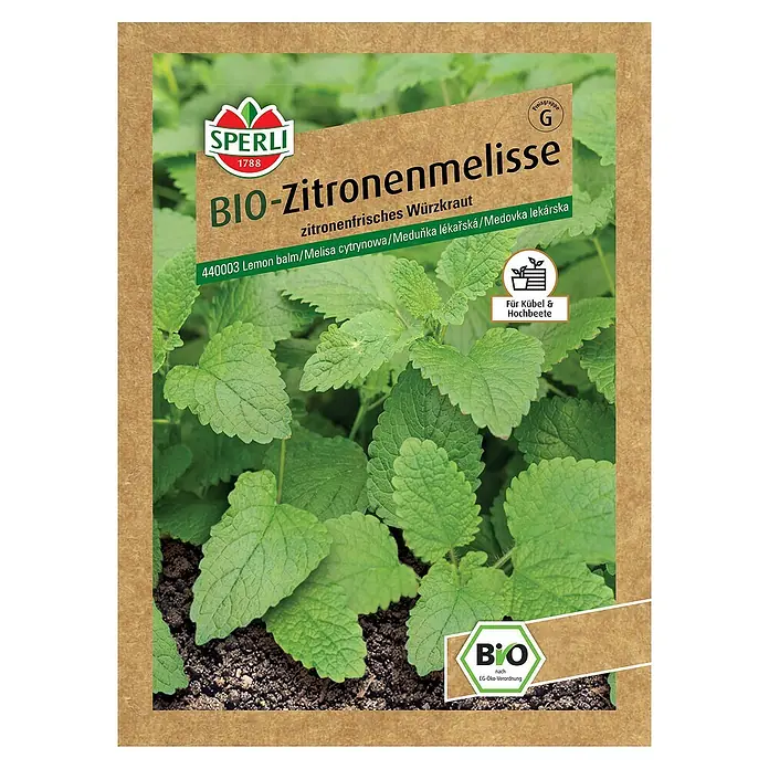 Sperli Kräutersamen BIO Zitronenmelisse - Melissa officinalis, Saatzeit: Mai, Erntezeit: Ganzjährig - Ein Samenpäckchen Zitronenmelisse, ideal für Kräuterliebhaber und Gartenprojekte.