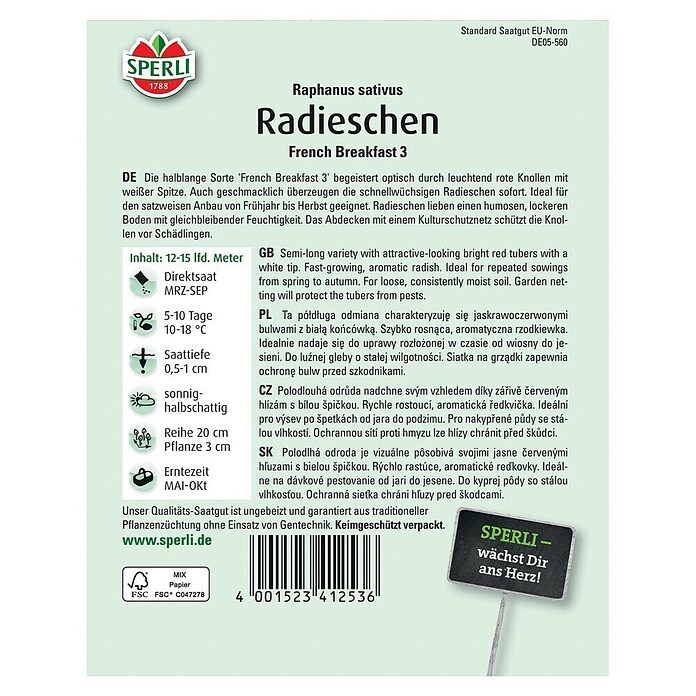 Sperli Gemüsesamen Radieschen French Breakfast 3 (Raphanus sativus, Erntezeit: Mai) | BAUHAUS