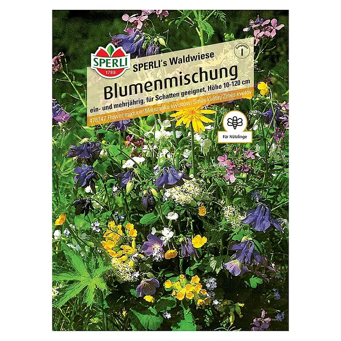 Sperli Wildblumensamen Waldwiese - 3 m² - Blumenmischung "Sperli's Waldwiese" für schattige Lagen, ein- und mehrjährig, Höhe 10-120 cm, ideal für Nützlinge.