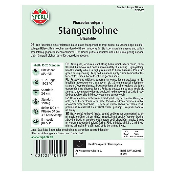 Sperli Gemüsesamen Stangenbohne Blauhilde (Phaseolus vulgaris, Erntezeit: Juli) | BAUHAUS