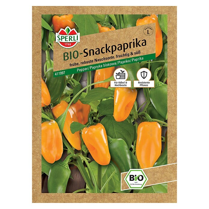 Sperli Gemüsesamen BIO SnackpaprikaCapsicum annuum, Erntezeit: Juni - August Front View