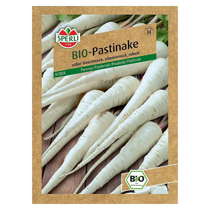 Sperli Gemüsesamen BIO Pastinake - Pastinaca sativa, Erntezeit: Oktober - Eine Packung Bio-Pastinaken-Samen der Marke Sperli. Die Pastinake ist eine robuste und vitaminreiche Gemüsesorte mit süßem Geschmack.