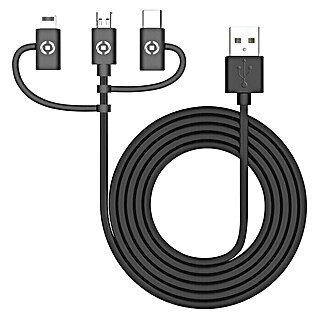 Celly USB-kabel 3 in 1 (100 cm, Zwart)