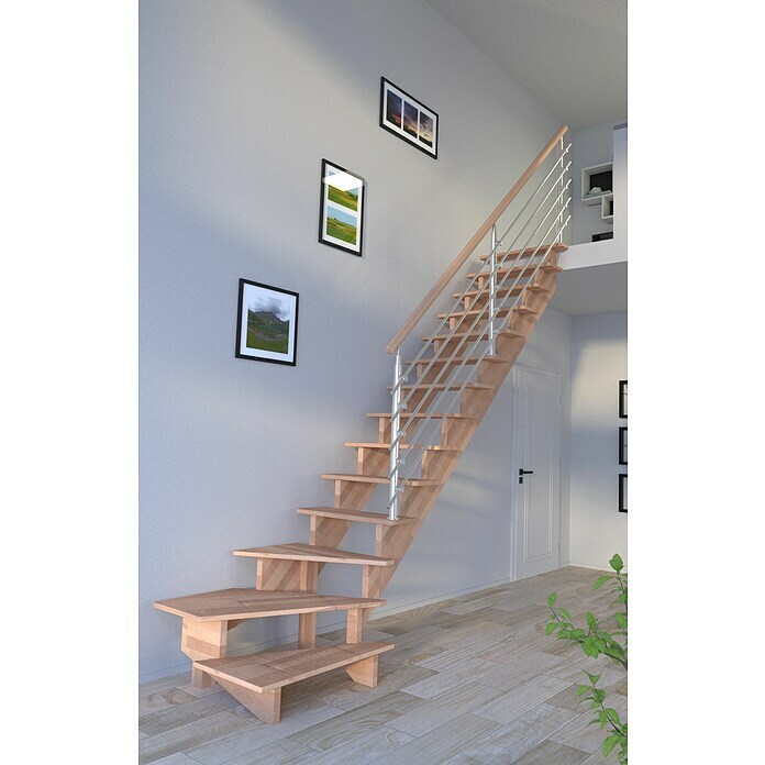 Starwood Raumspartreppe Lindos (Breite: 80 cm, Buche, Geschosshöhe: 300 cm, 1/4-gewendelt rechts, Montageseite Geländer: Wahlweise links/rechts, Desig