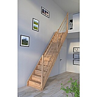 Starwood Raumspartreppe Rhodos (Breite: 80 cm, Eiche, Geschosshöhe: 300 cm, Gerade, Montageseite Geländer: Rechts, Designgeländer Holz/Holz, Mit Setzstufen)