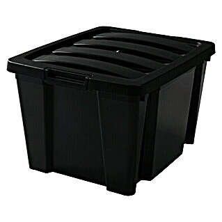 Caja con cierres de clip Ecobox (L x An x Al: 42 x 34 x 25 cm, Negro, Capacidad: 30 l, Con tapa)