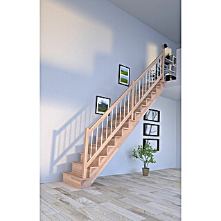 Starwood Raumspartreppe Lindos (Breite: 100 cm, Buche, Geschosshöhe: 300 cm, Gerade, Montageseite Geländer: Wahlweise links/rechts, Geländer Holz/Edelstahl weiß, Mit Setzstufen)