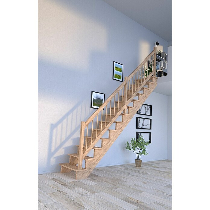 Starwood Raumspartreppe Lindos (Breite: 80 cm, Eiche, Geschosshöhe: 300 cm, Gerade, Montageseite Geländer: Wahlweise links/rechts, Designgeländer Holz/Holz, Ohne Setzstufen) | BAUHAUS
