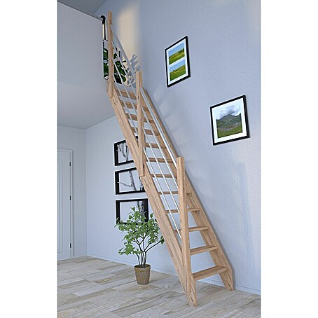 Starwood Raumspartreppe Eiche 3000 (Breite: 60 cm, Eiche, Material Handlauf: Edelstahl, Silber, Montageseite Geländer: Links, Geschosshöhe: 279,5 cm)