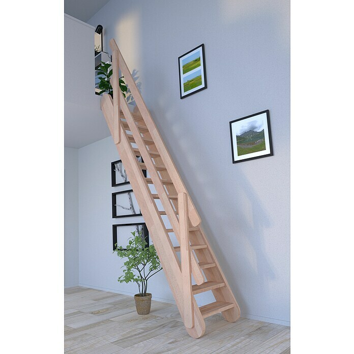 Starwood Raumspartreppe SamosBreite: 60 cm, Buche, Material Handlauf: Holz, Natur, Geschosshöhe: 250 cm - 285 cm, Gerade, Vollstufen Mood Shot