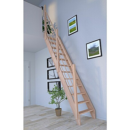 Starwood Raumspartreppe Buche 3000 (Breite: 60 cm, Buche, Material Handlauf: Holz, Natur, Montageseite Geländer: Links, Geschosshöhe: 279,5 cm)