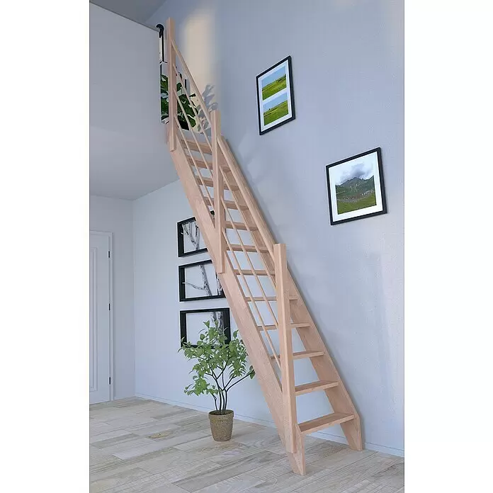 Starwood Raumspartreppe Buche 3000 - Breite: 60 cm, Buche, Material Handlauf: Holz, Natur, Montageseite Geländer: Links, Geschosshöhe: 279,5 cm - Stimmungsaufnahme