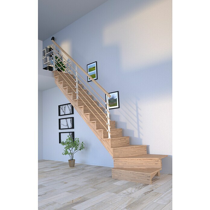 Starwood Raumspartreppe Lindos (Breite: 80 cm, Eiche, Geschosshöhe: 300 cm, 1/4-gewendelt links, Montageseite Geländer: Wahlweise links/rechts, Design