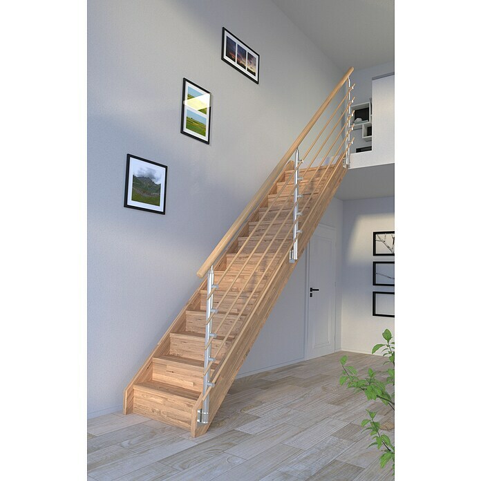 Starwood Raumspartreppe Mykonos (Breite: 85 cm, Eiche, Geschosshöhe: 280 cm, Gerade, Montageseite Geländer: Wahlweise links/rechts, Designgeländer Holzrundstäbe, Mit Setzstufen) | BAUHAUS