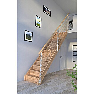 Starwood Raumspartreppe Mykonos (Breite: 85 cm, Eiche, Geschosshöhe: 280 cm, Gerade, Montageseite Geländer: Wahlweise links/rechts, Designgeländer Holzrundstäbe, Mit Setzstufen)