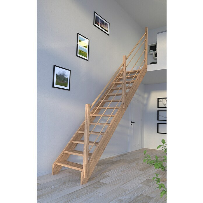 Starwood Raumspartreppe Mykonos (Breite: 81 cm, Eiche, Geschosshöhe: 280 cm, Gerade, Montageseite Geländer: Rechts, Designgeländer Holz/Holz, Ohne Set